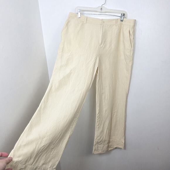 Lauren Ralph Lauren Butter Yellow Silk Linen Wide Leg Beachy Pants Size 14 - Picture 1 of 8